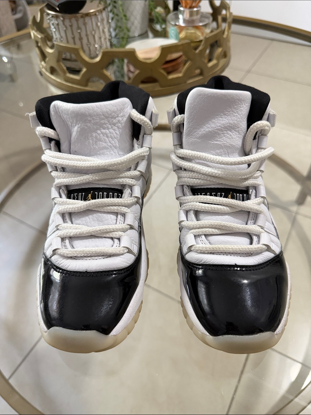 Jordan Kids Gold White and Black High-Top Sneakers